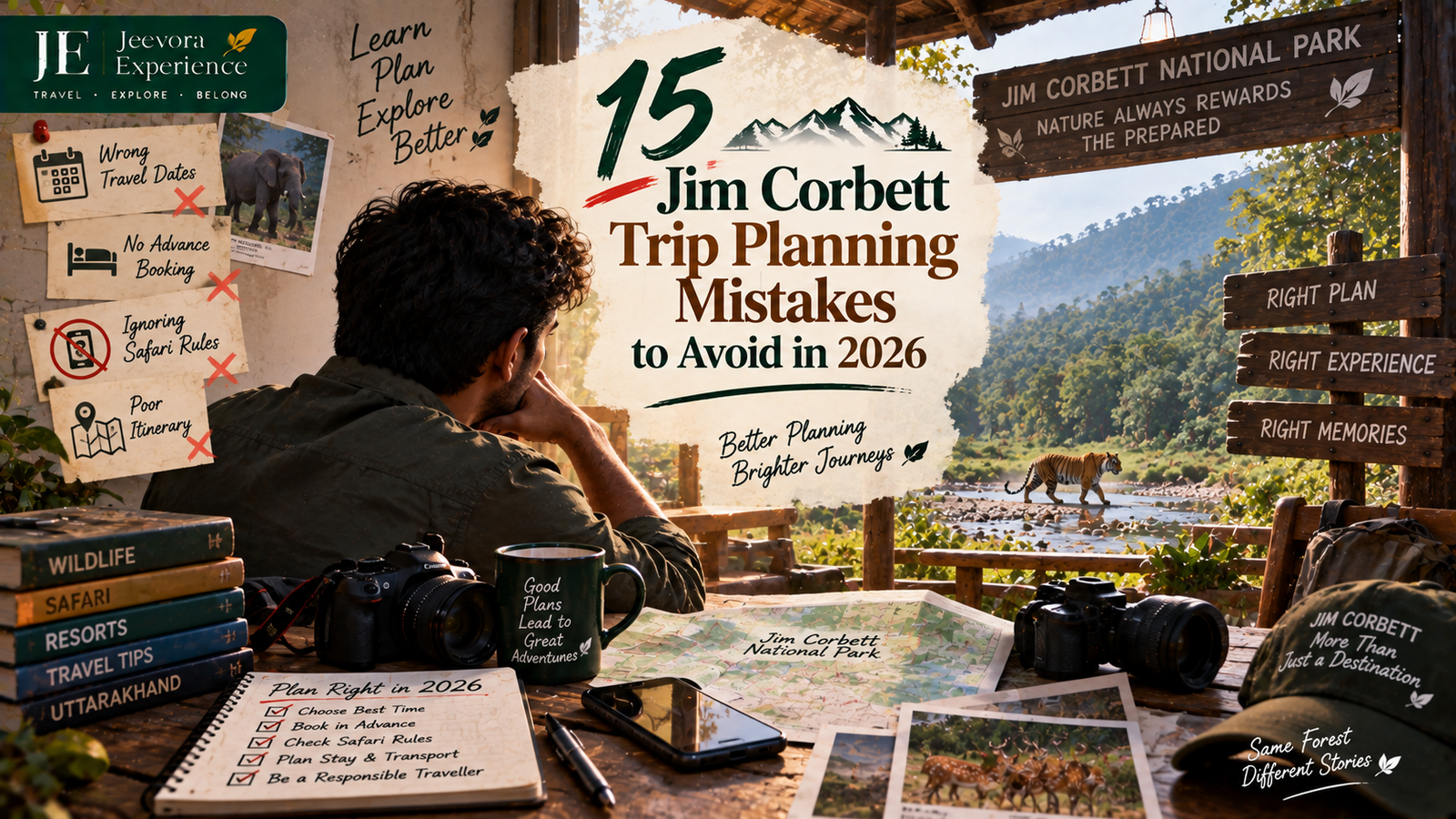 Jim Corbett trip planning guide with forest landscape and safari experience