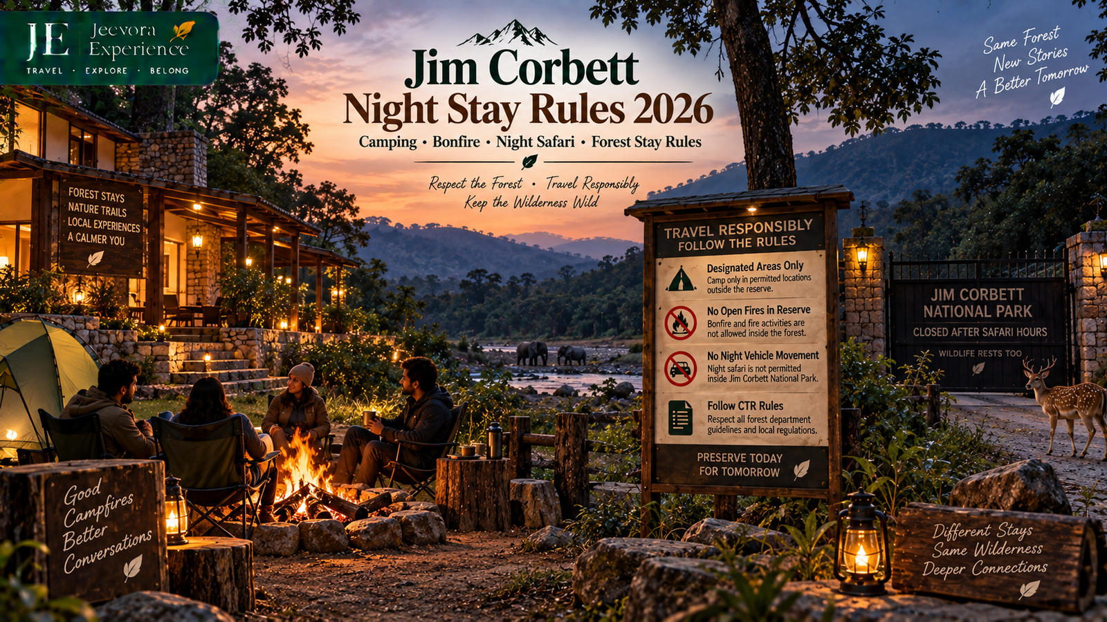 Jim Corbett Night Stay Rules 2026 for camping, bonfire and night safari