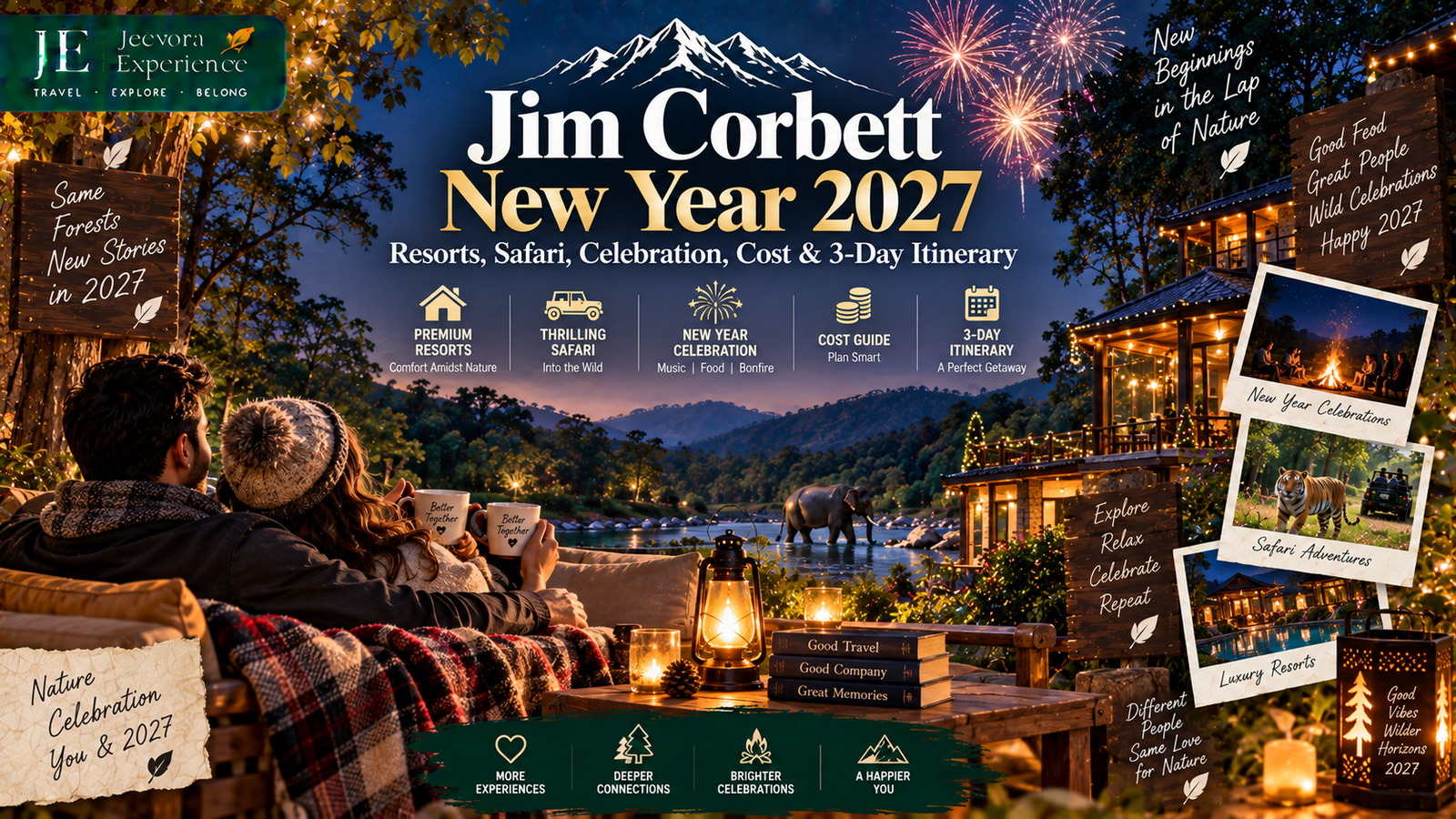 Jim Corbett New Year 2027 resort celebration with winter forest and safari experience