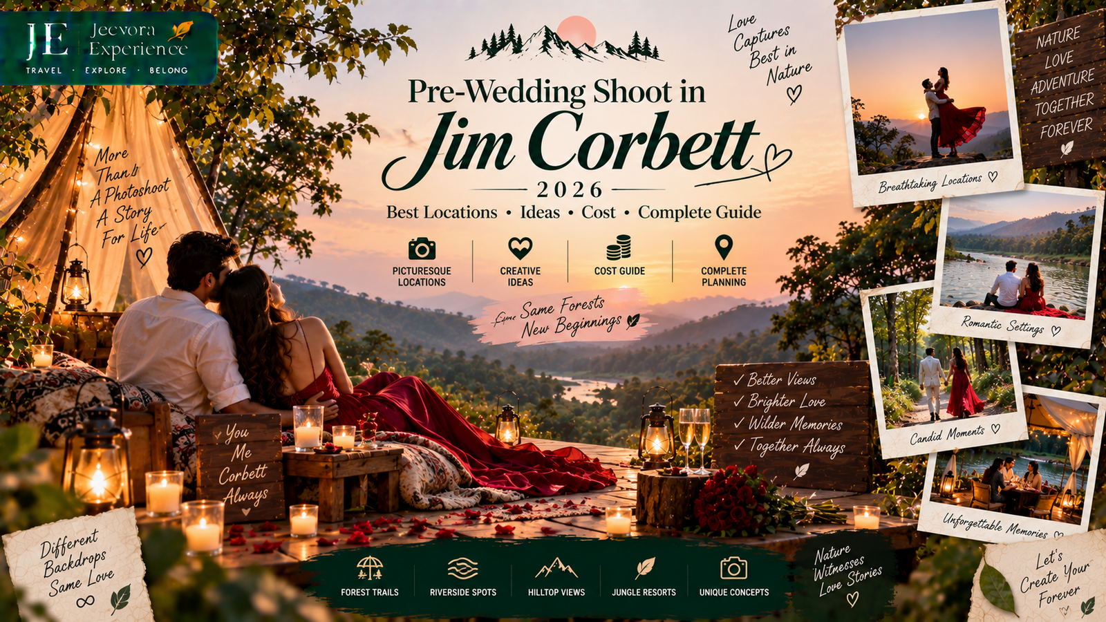 Pre-Wedding Shoot in Jim Corbett 2026 featuring a couple in a scenic forest and riverside setting