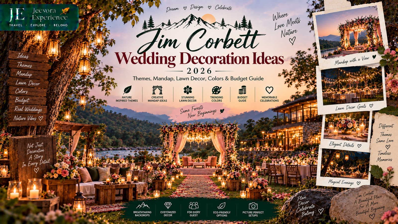 Jim Corbett Wedding Decoration Ideas 2026 with elegant floral mandap, decorated wedding lawn and forest surroundings