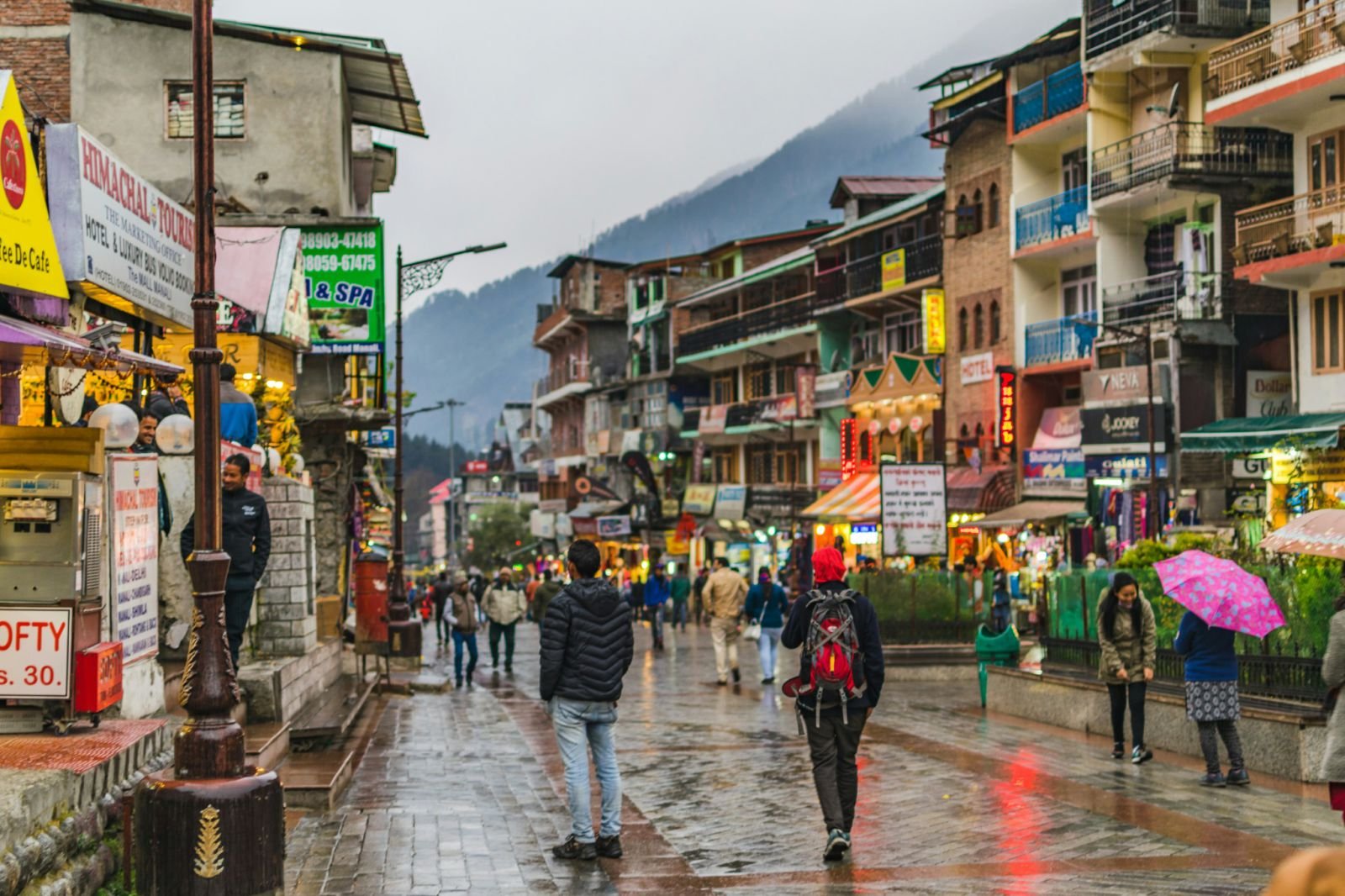 Shimla Mall Road with Luxury Hotels and Snow Covered Mountains photo 2